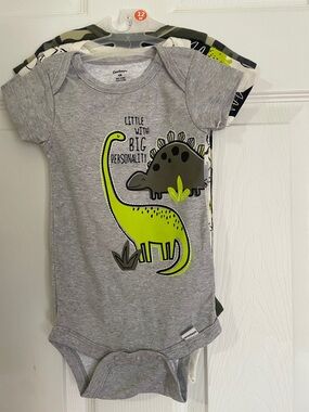 Gerber Gray Onesie with Neon Green and Olive Dinosaur